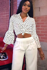 White and Black Polka Dot Shirt with Bell Sleeves - Harper-Shirts
