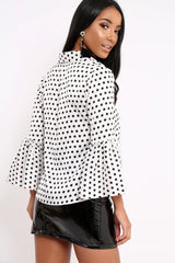 White and Black Polka Dot Shirt with Bell Sleeves - Harper-Shirts
