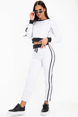 White and Black Side Stripe Sweatshirt and Jogger Set - Miliany-Tracksuits