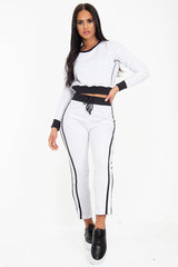 White and Black Side Stripe Sweatshirt and Jogger Set - Miliany-Tracksuits