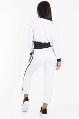 White and Black Side Stripe Sweatshirt and Jogger Set - Miliany-Tracksuits