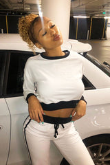 White and Black Side Stripe Sweatshirt and Jogger Set - Miliany-Tracksuits