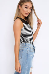 White and Black Stripe Mesh Detail Bodysuit - Lakendra-Bodysuits