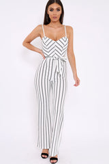 White and Black Striped Cami Jumpsuit - Helena-Jumpsuits