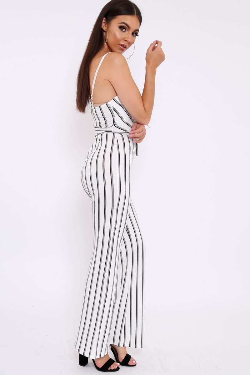 White and Black Striped Cami Jumpsuit - Helena-Jumpsuits