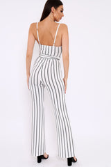 White and Black Striped Cami Jumpsuit - Helena-Jumpsuits