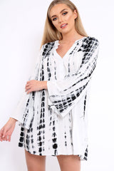 White and Black Tie Dye Smock Dress - Peony-Dresses