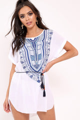 White and Blue Embroidery Dress - Cayley-Dresses