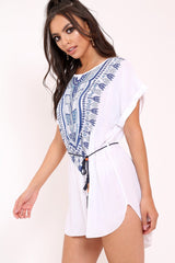 White and Blue Embroidery Dress - Cayley-Dresses