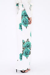 White and Green Floral Paper Bag Tie Waist Wide Leg Trousers - Kennedy-Trousers