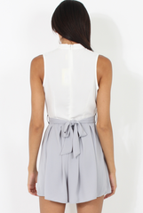 White and Grey High Neck Playsuit - Linda-Playsuits