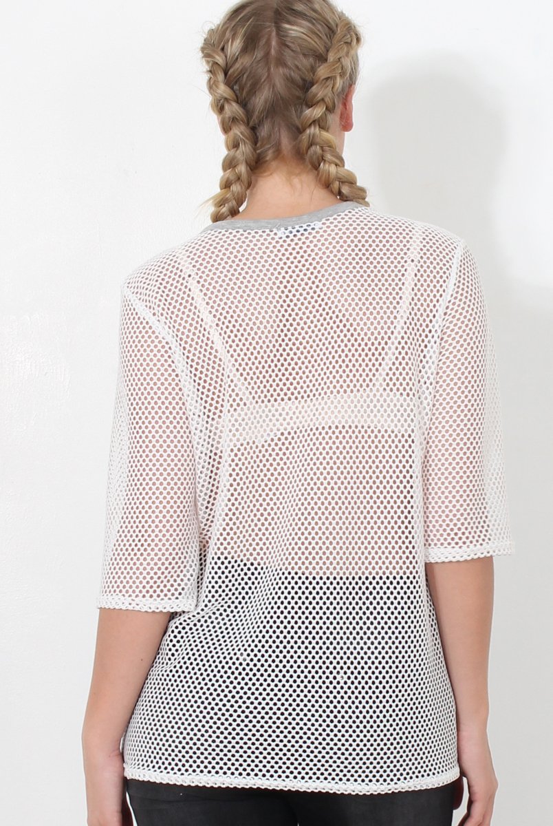 White and Grey Mesh Tee- Chana-T-shirt