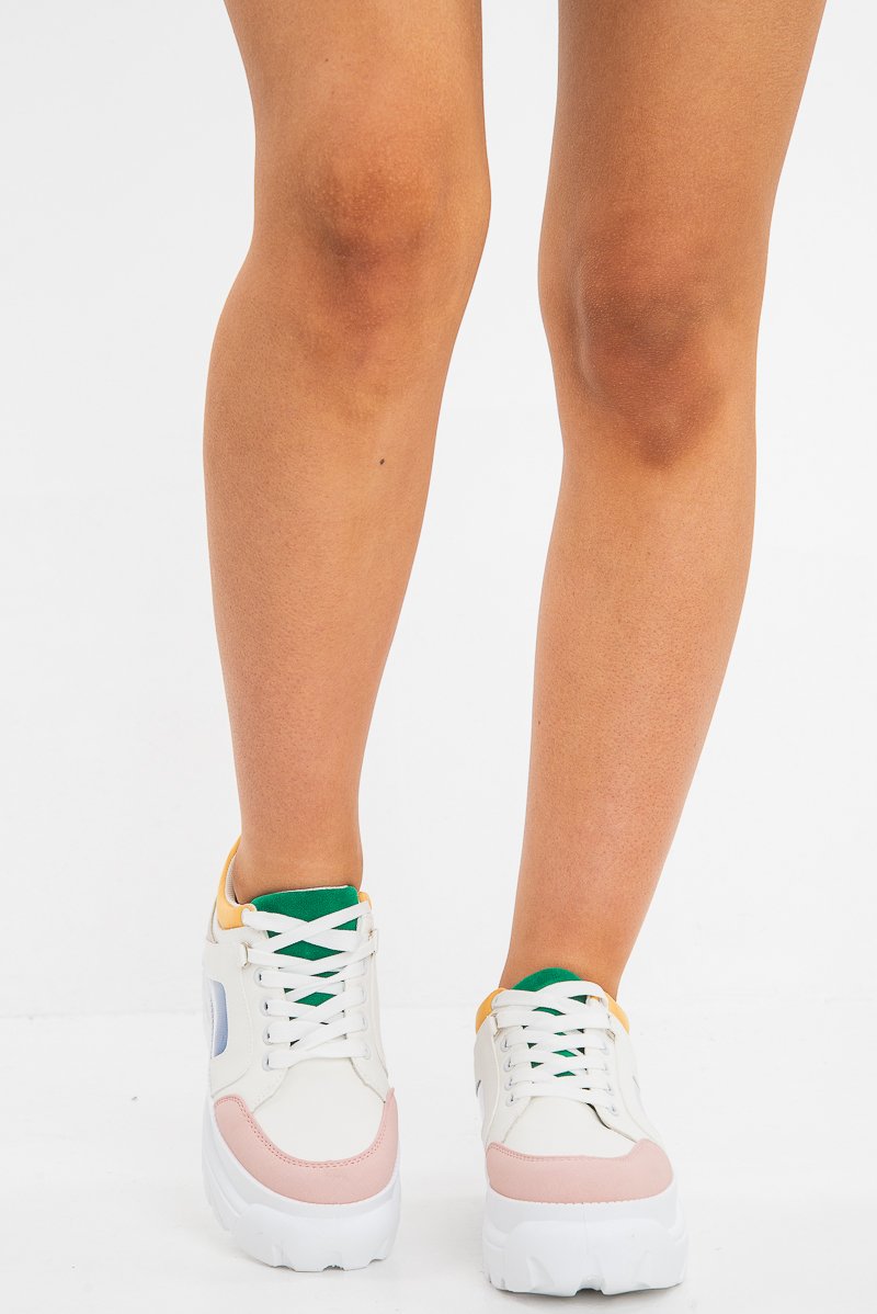 White and Multi Colourblock Chunky Sole Trainers - Layla-Trainers