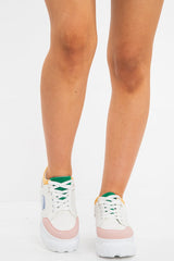 White and Multi Colourblock Chunky Sole Trainers - Layla-Trainers