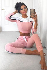White and Pink Colour Block Tracksuit - Adryanna-Loungewear