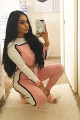 White and Pink Colour Block Tracksuit - Adryanna-Loungewear