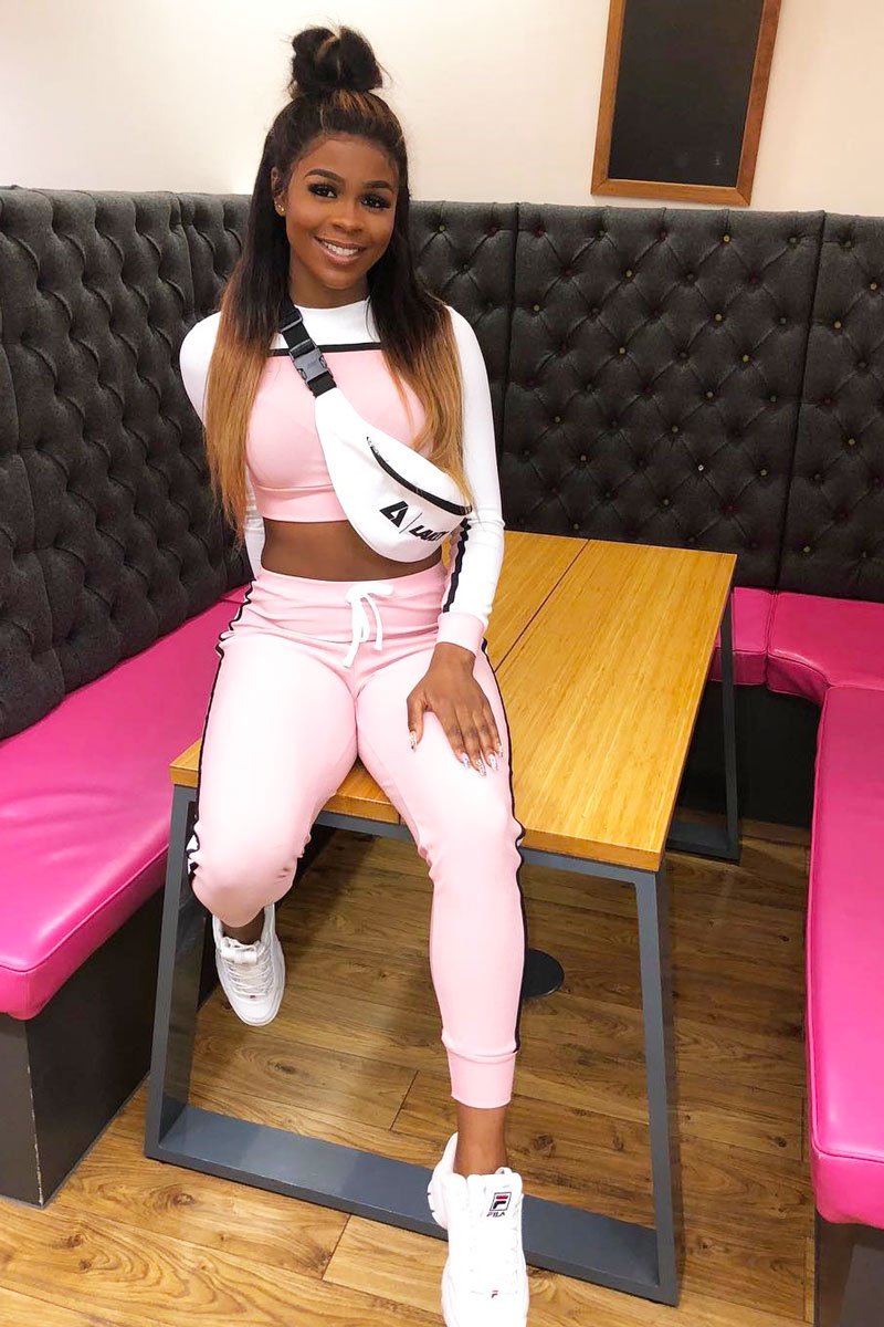 White and Pink Colour Block Tracksuit - Adryanna-Loungewear