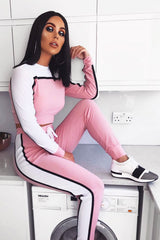 White and Pink Colour Block Tracksuit - Adryanna-Loungewear