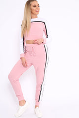 White and Pink Colour Block Tracksuit - Adryanna-Loungewear