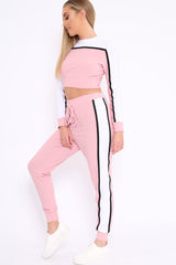 White and Pink Colour Block Tracksuit - Adryanna-Loungewear