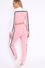 White and Pink Colour Block Tracksuit - Adryanna-Loungewear