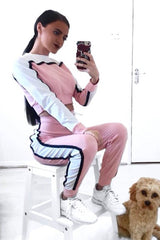 White and Pink Colour Block Tracksuit - Adryanna-Loungewear