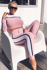 White and Pink Colour Block Tracksuit - Adryanna-Loungewear