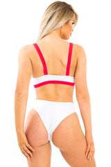 White and Red Buckle Detail Cut Out Bikini - Duru-Swimsuits