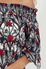 White and Red Floral Bardot Ruffly Trim Detail Dress- Stefi-Dresses