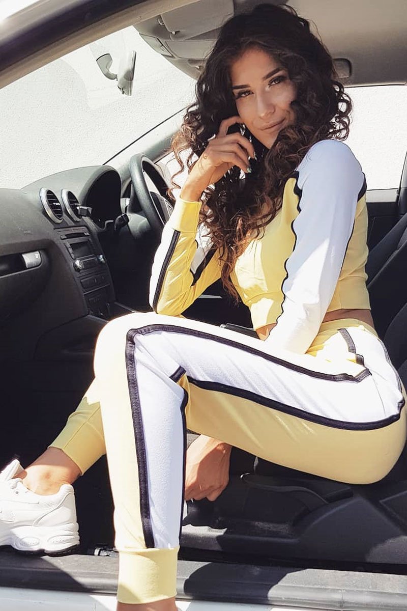 White and Yellow Colour Block Tracksuit - Adryanna-Loungewear