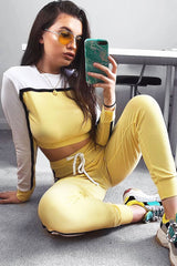 White and Yellow Colour Block Tracksuit - Adryanna-Loungewear