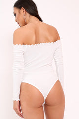 White bardot frill bodysuit - Kari-Bodysuits