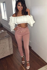 White extreme Layered Frill Bardot Crop Top - Nevaeh-Crop Tops