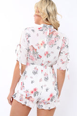 White floral cut out choker playsuit - Clarissa-Playsuits