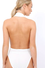 White plunge Halterneck Bodysuit - Lona-Bodysuits