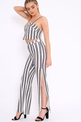 White with Black Stripe Cami Crop Top and Trouser Set - Surie-Co-ords