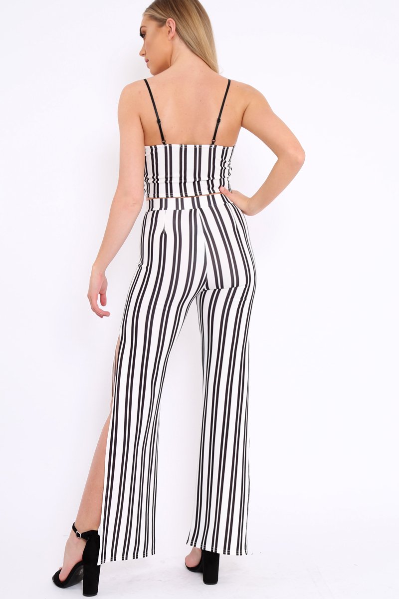 White with Black Stripe Cami Crop Top and Trouser Set - Surie-Co-ords