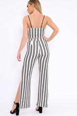 White with Black Stripe Cami Crop Top and Trouser Set - Surie-Co-ords
