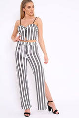 White with Black Stripe Cami Crop Top and Trouser Set - Surie-Co-ords