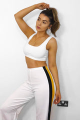 White with Mustard and Black Side Stripe Wide Leg Trousers - Wiley-Trousers