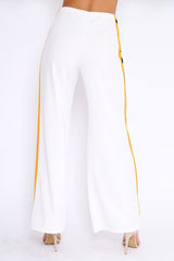 White with Mustard and Black Side Stripe Wide Leg Trousers - Wiley-Trousers