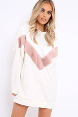 White with Rose and White Chevron Fur Jumper Dress- Lula-Dresses