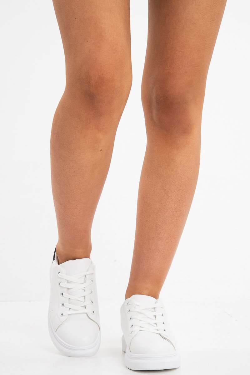 White/Black Cleated Lace Up Trainers - Halia-Trainers