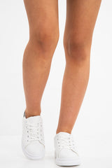 White/Black Cleated Lace Up Trainers - Halia-Trainers
