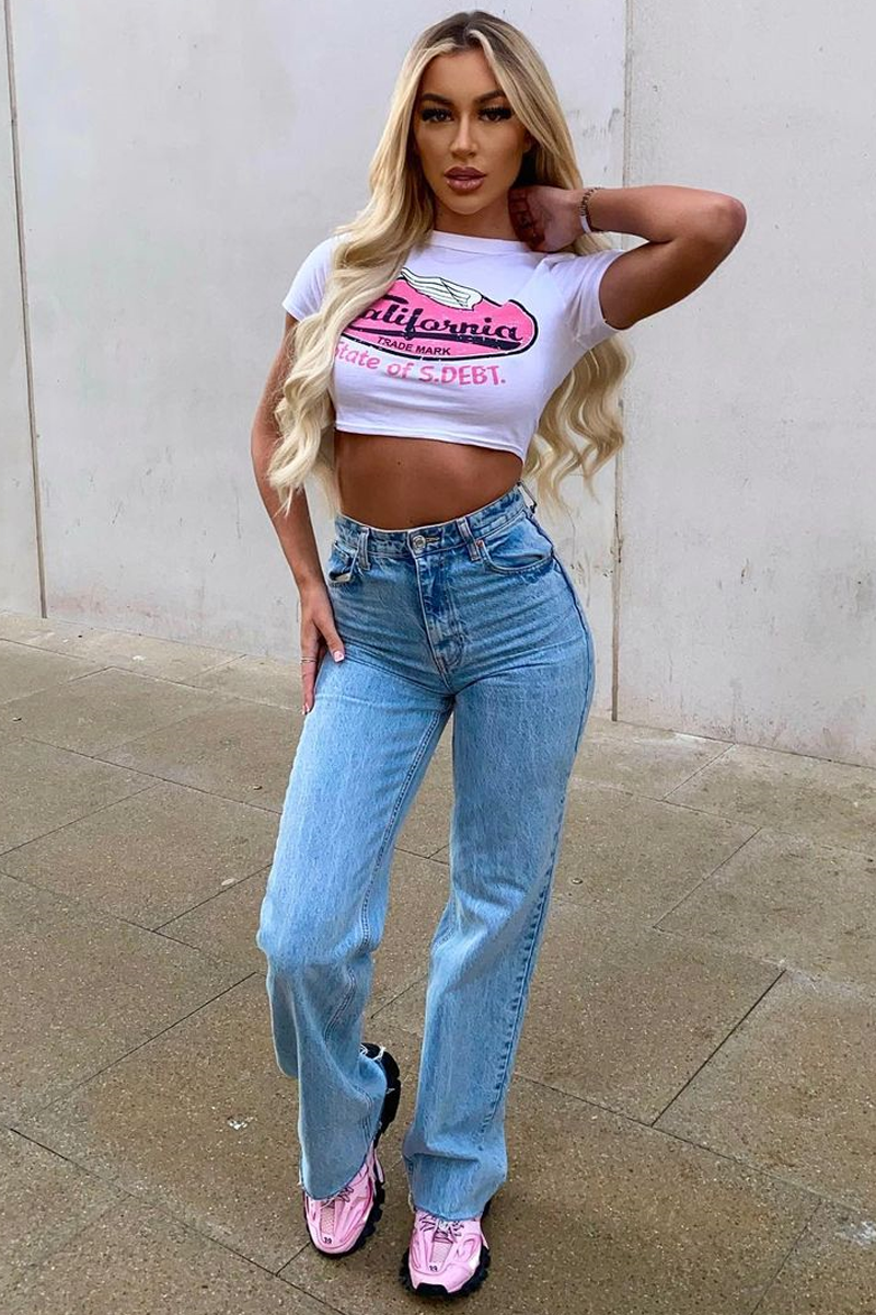 White California Print Crop T-Shirt - Bay