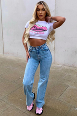 White California Print Crop T-Shirt - Bay