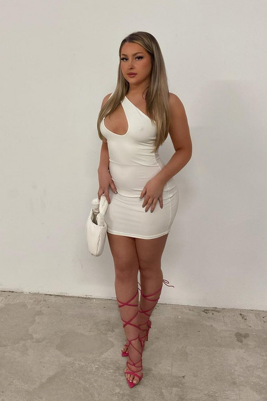 White One Shoulder Asymmetric Slinky Mini Dress - Elm