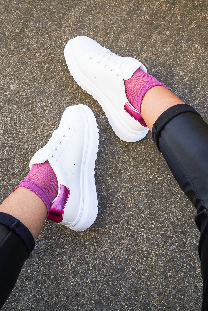 White/Pink Cleated Lace Up Trainers - Halia-Trainers