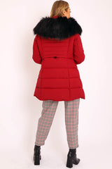 Wine Adjustable Back Long Puffer Coat - Maezie-Coats