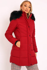 Wine Adjustable Back Long Puffer Coat - Maezie-Coats